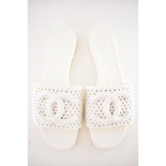 Chanel 24M White Crochet Knit Coco Beach CC Logo Mule Slide Slip Flat Sandal 41 - Picture 9 of 16